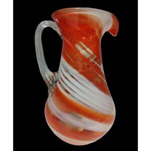 Smith's Old Timer Glass Handblown Red & White Swirl Pitcher Decorative Vase,9.5"